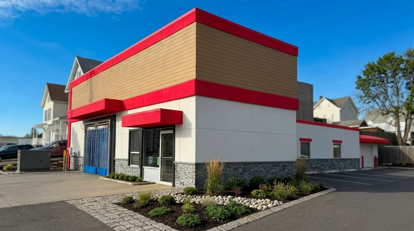 Freshly finished stucco exterior